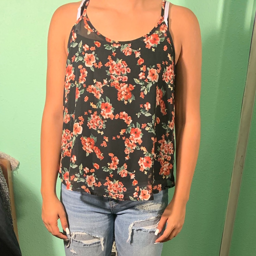Black and red floral blouse